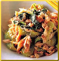 あじの干物とセロリのごま酢あえ