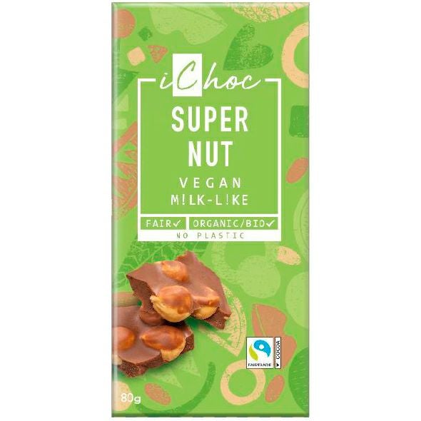 iChoc（アイチョコ）オーガニックライスミルクチョコレート スーパーナッツ 80g ＜有機JAS・ヴィーガン＞