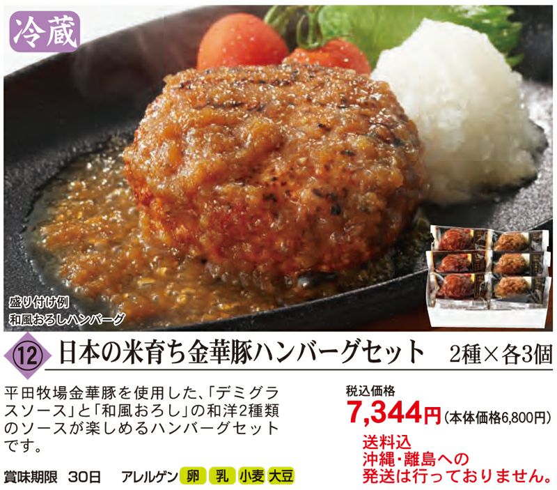 日本の米育ち金華豚ハンバーグセット 2種×各3個