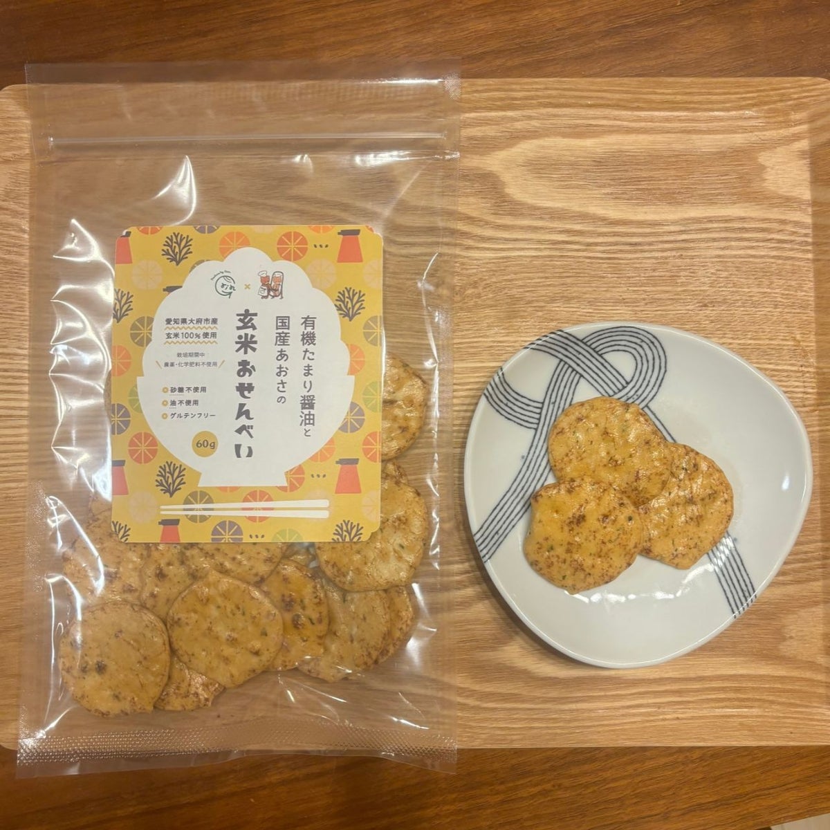 Grinの 有機たまり醤油と国産あおさの玄米おせんべい 60g